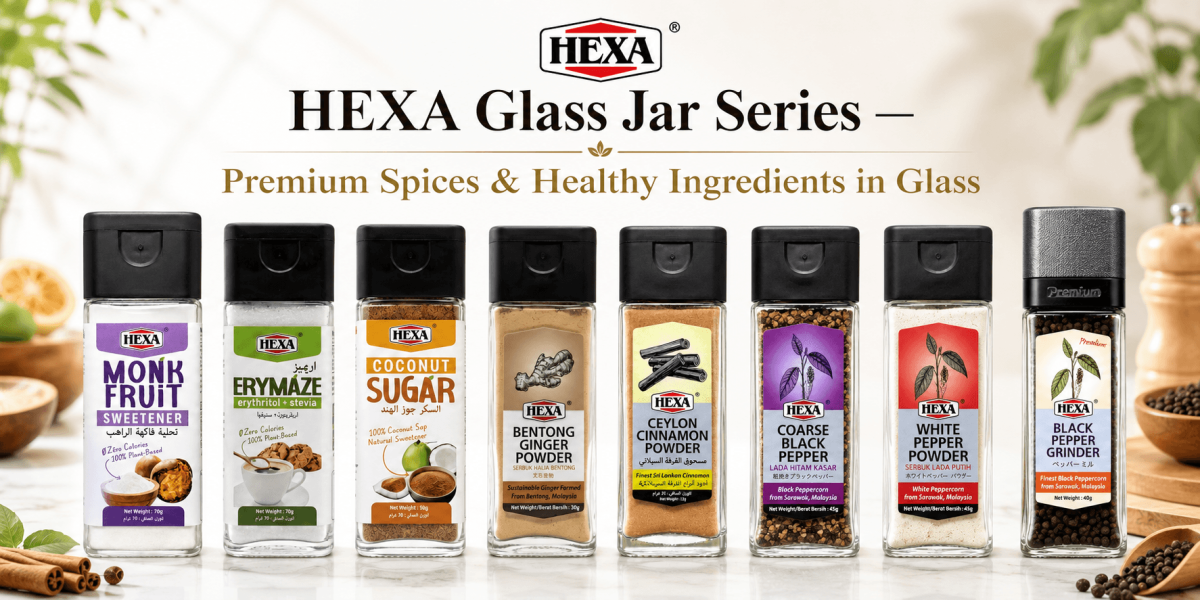 HEXA glass jar spice collection banner